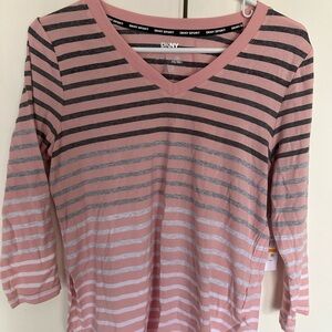 DKNY Pink and Blue Fitted Ribbed Blouse